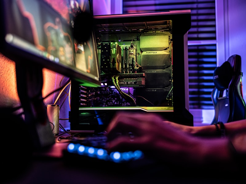 A row of high-spec battlestations on the arena floor